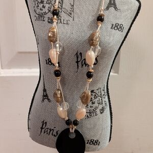 Elegant Vintage Black and Beige Beaded Necklace